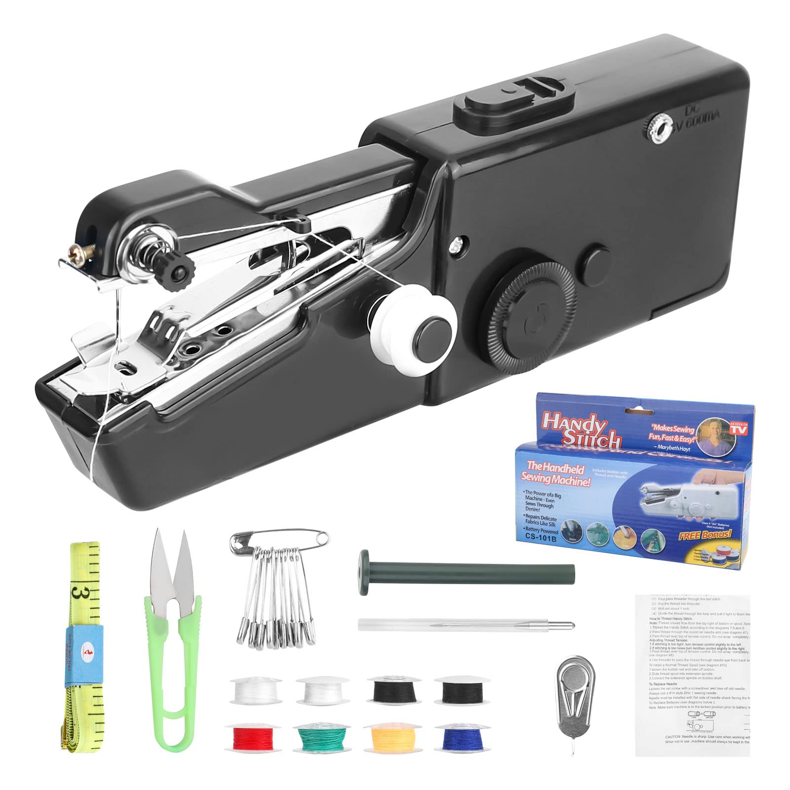 smtfcty Máquina de Coser a Mano máquina de Coser portátil Mini máquina de Coser eléctrica con Accesorios de Costura Bricolaje, máquina de Costura para Ropa, Cortinas, artesanías, Diferentes Telas DIY