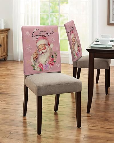 Miniatura 4 de Juego de 4 fundas para sillas de comedor con diseño de Papá Noel rosa para silla botánica, fundas extraíbles para sillas de cocina, fundas