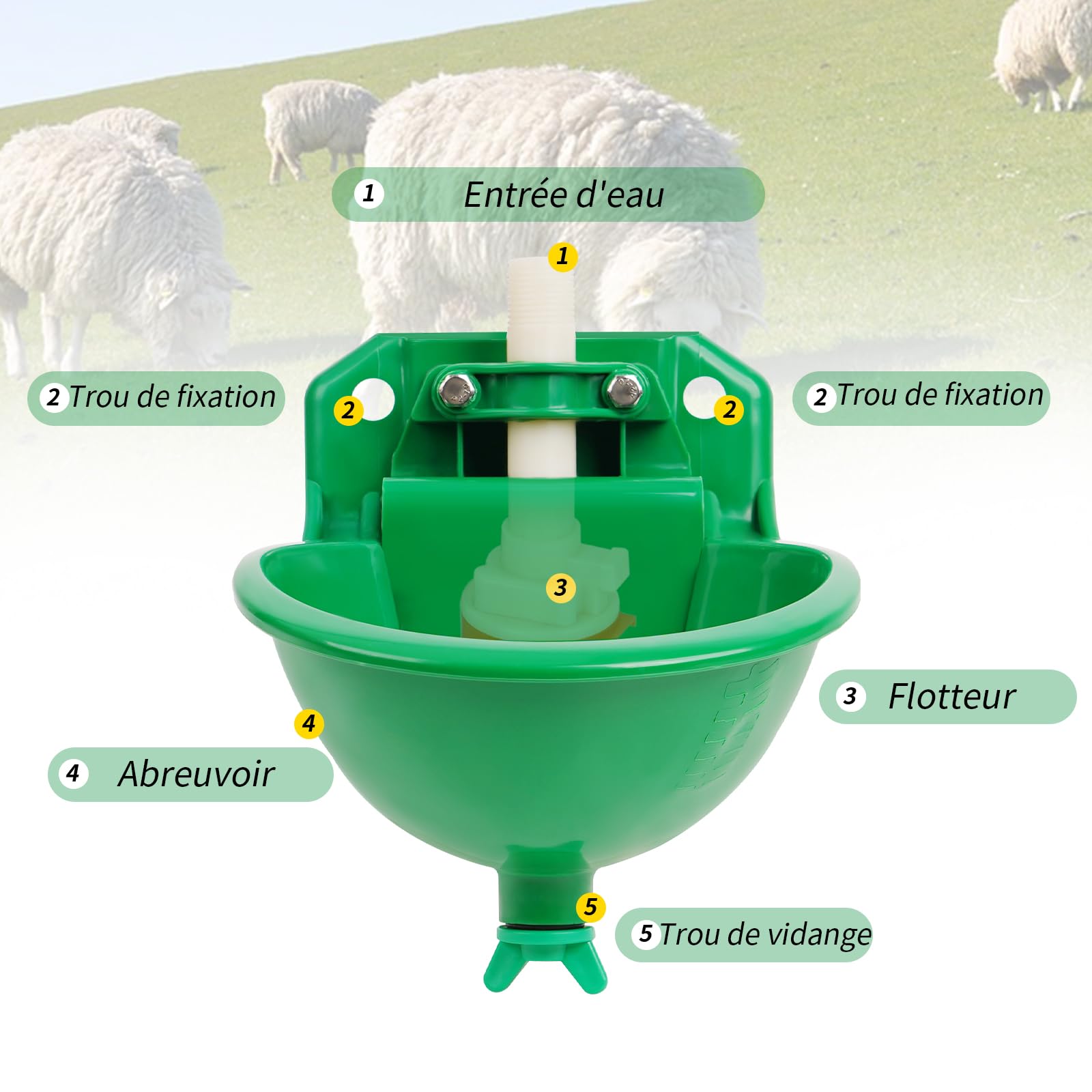 Abreuvoir Automatique Pour Moutons, Abreuvoir Pour BéTail Avec Trou de Drainage, Abreuvoir Automatique Pour Moutons, ChèVres, Chevaux, Abreuvoir Automatique Pour Bétail (2pcs)