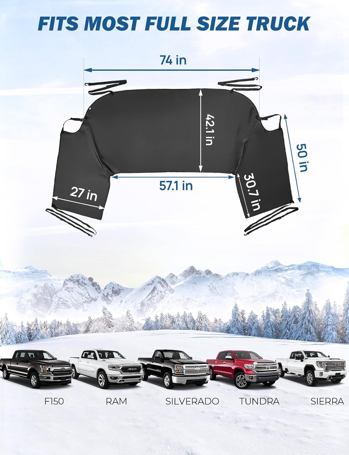 JOYTUTUS Windshield Snow Cover for Full-Size Truck Extra Large Pickup Windshield Cover for Ice and Snow Compatible with Ford F150 F250, Ram, Silverado, Sierra, Tundra