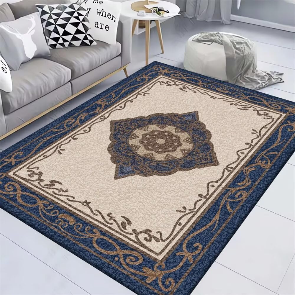 Tapis salon unicolore bleu 100x160 doux et lavable pour chambre d'enfant