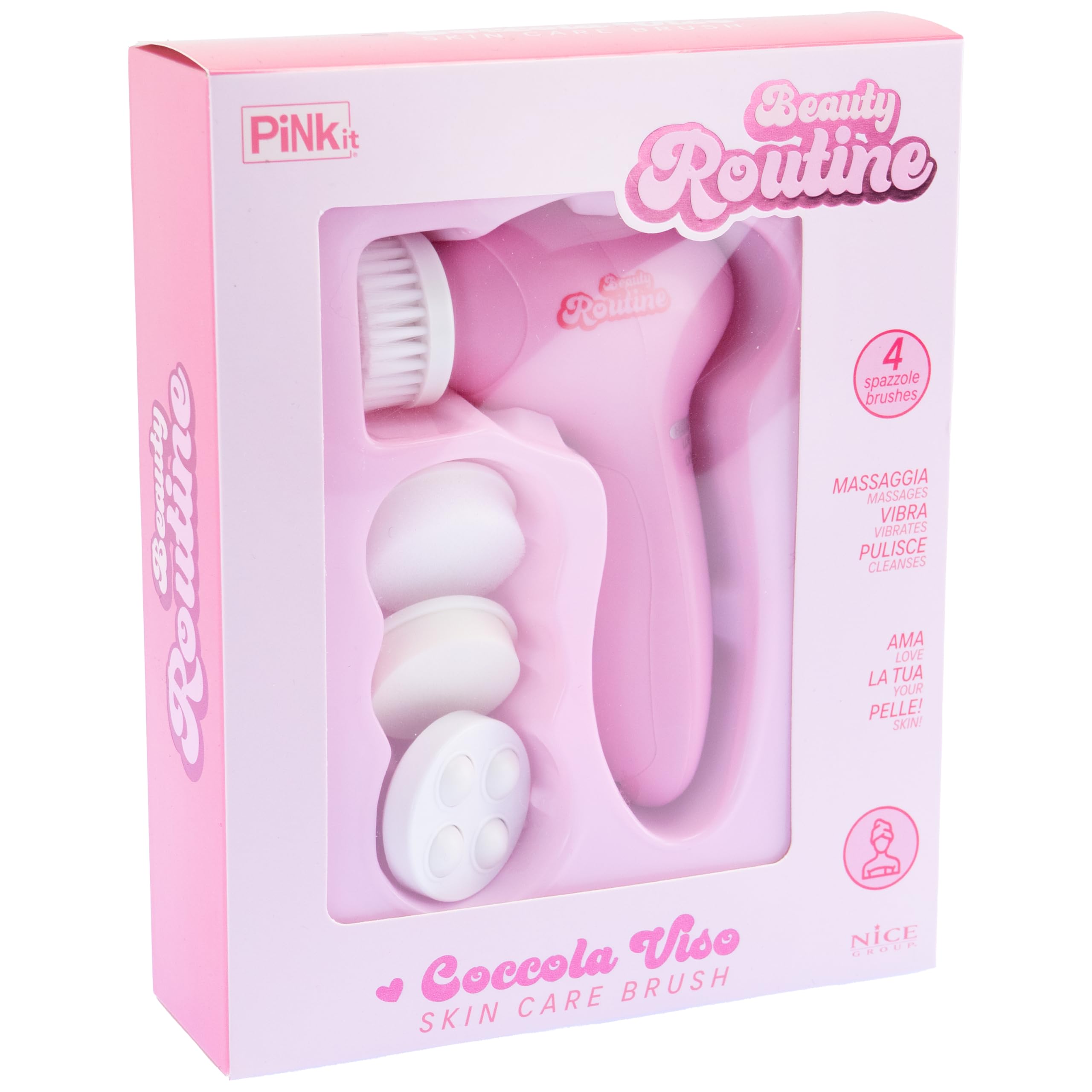 Beauty Routine - Pamper Face Skin Care Brush, 1 Face Massage Brush with 4 Heads