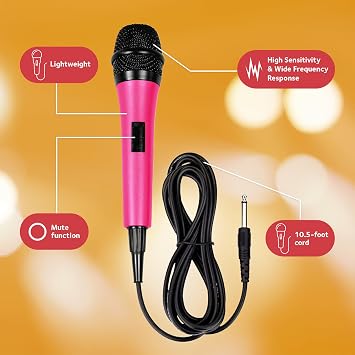 Singing Machine Wired Microphone for Karaoke, (Pink) - Unidirectional Dynamic Vocal Microphone - Plug-In Microphone for Karaoke Machine, AMP, Speaker - Mic for Singing, Public Speaking, Parties
