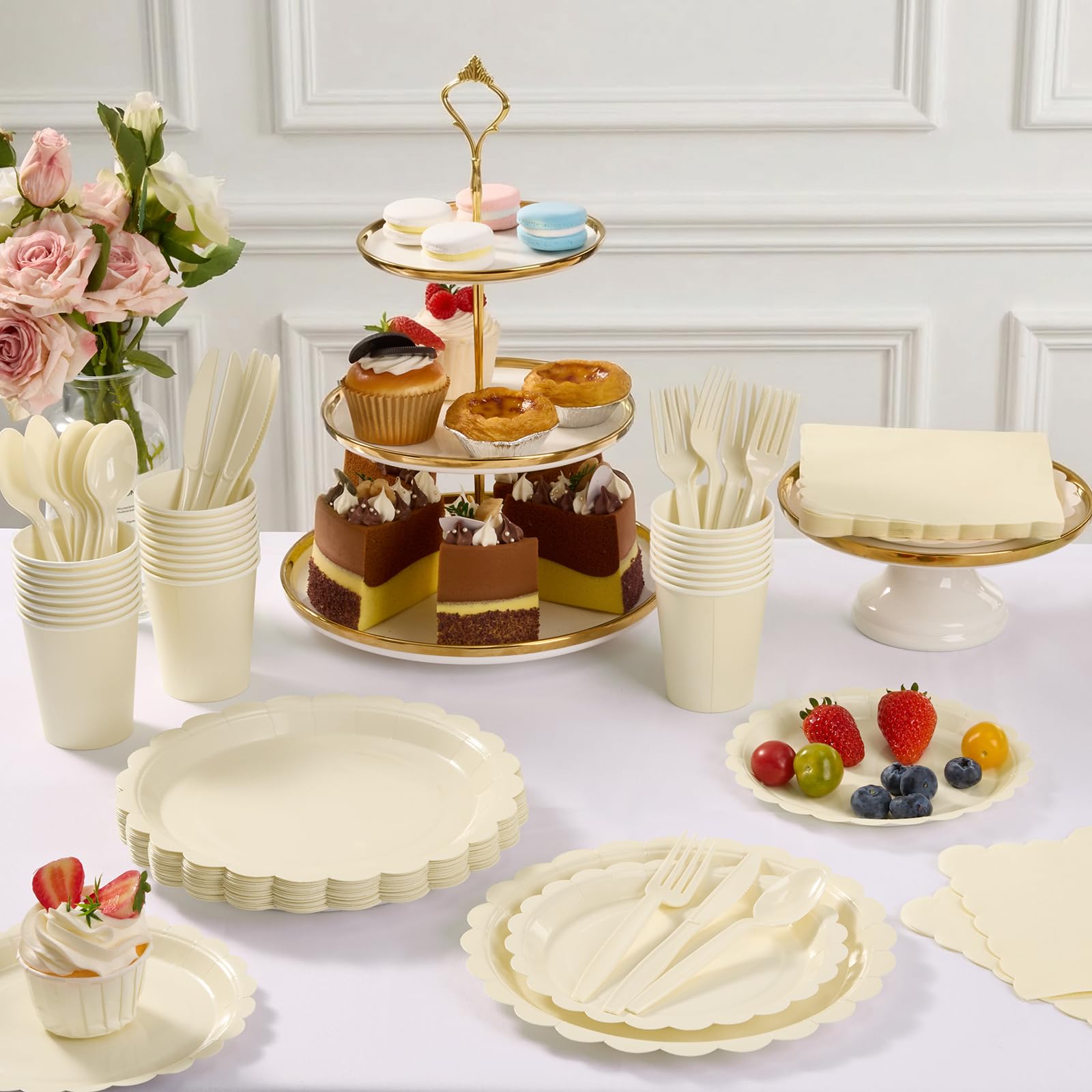 Goodluck Ivory Disposable Plates - 350PCS Party Set -5