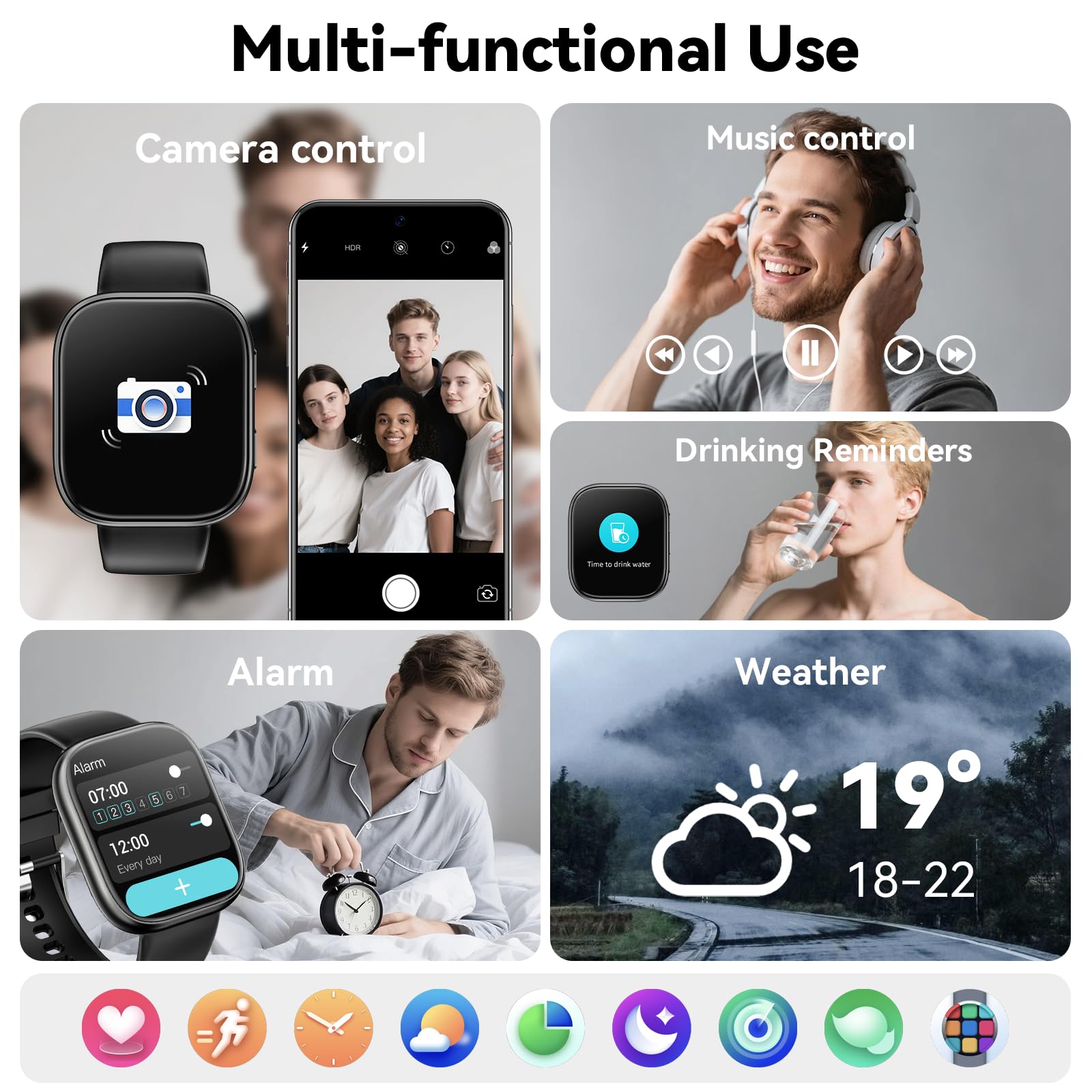 Hwagol smartwatch T8 Black -IT Smartwatch Damen Herren, 1.83" HD Fitnessuhr mit Telefonfunktion, Fitness Tracker mit SpO2 Pulsmesser Schlafmonitor Schrittzähler, 110+ Sportmodi Sportuhr