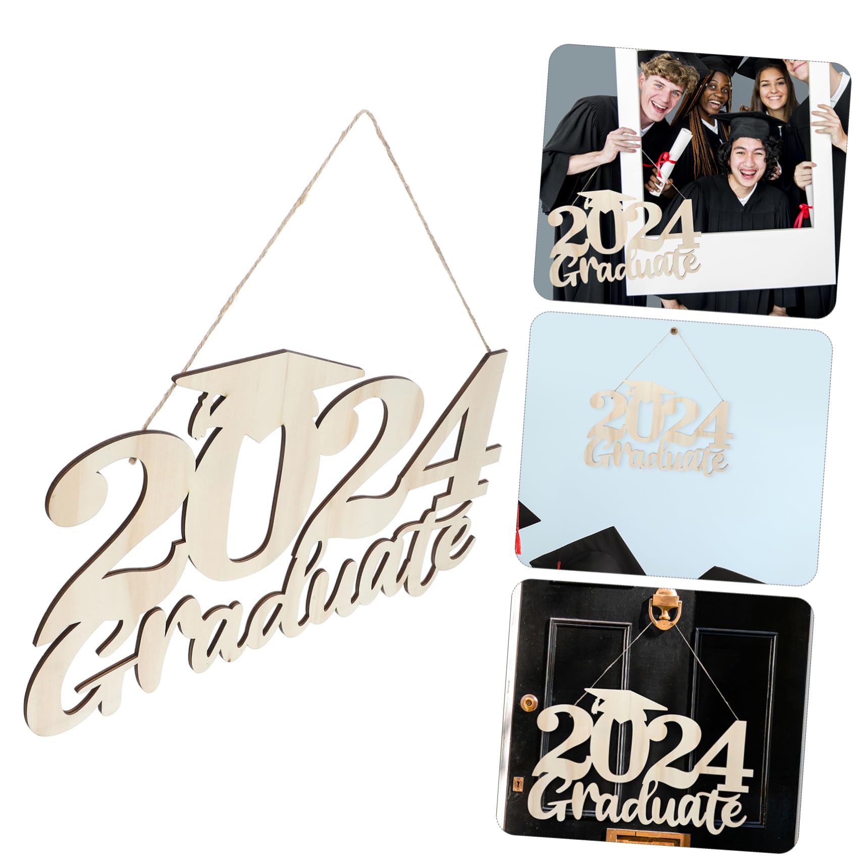 2 Piezas 2024 Colgante De Signo De Graduación Suministros De Fiesta De Graduación Accesorios De Fotomatón De Fiesta Placa para Graduacion Accesorios para Fotos De Madera PRETYZOOM
