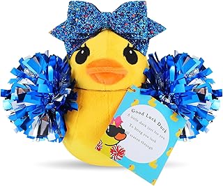 Cheer Duck Gift with Pom Poms Bow 8 Inch Duck Plush Cheerleader Team Support Gift for Cheer Competition Day Must Have
