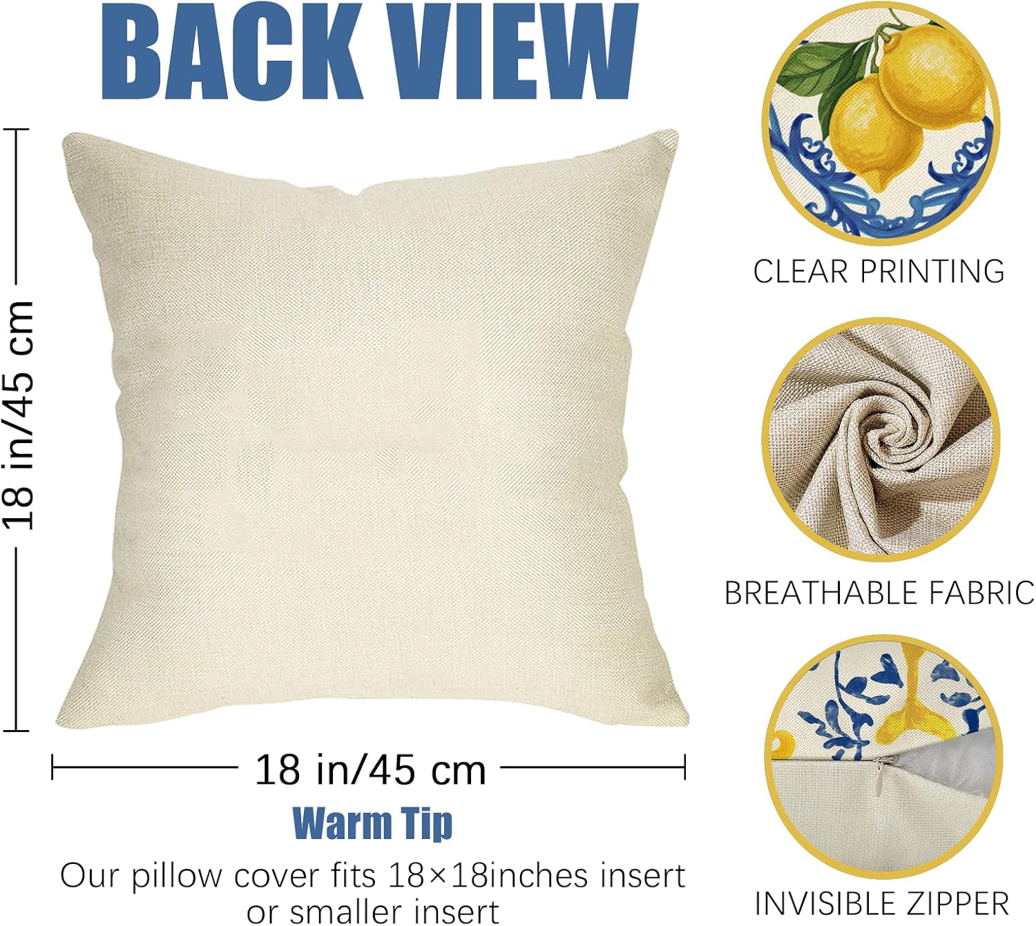Fahrendom Blue Lemon Italy Tile Pattern Decorative Throw Pillow Covers 18 x 18 Set of 4, Amalfi Coast Italian Capri Citrus Porch Pillowcase, Summer Mediterranean Sofa Couch Cushion Case Home Decor