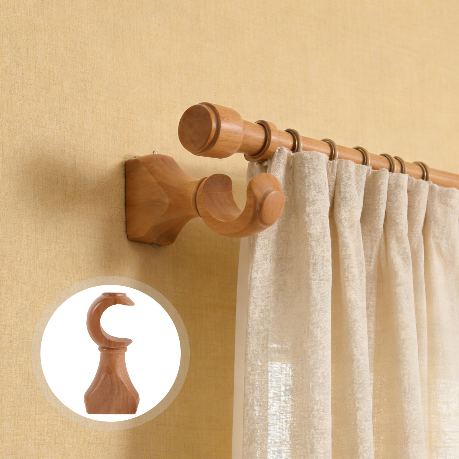 2 supporti per bastone per tende, in legno, 35 mm, montaggio a parete e a soffitto, per camera da letto, stabile, per soggiorno e studio