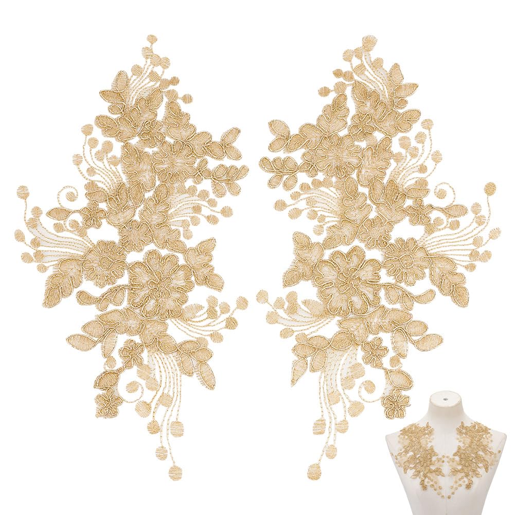 Réparation pour robe de mariée avec ces 2 paires de patchs en dentelle dorée