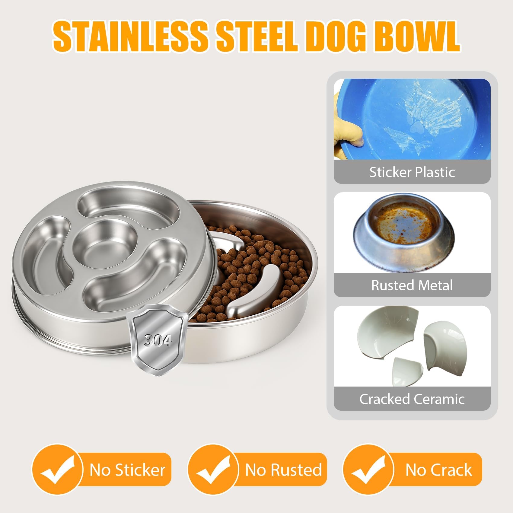 KASBAH Slow Feeder Dog Bowls Stainless Steel,2.5Cups Capacity Metal Slow Feeder Dog Bowl,Double-Sided for Food & Treats,Dogs Water Bowl for Medium Large Dogs to Slow Down Eating - image 4