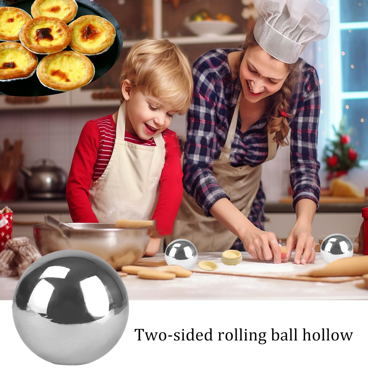 Dough Rolling Ball Hollow Stainless Steel Dough Roller Ball 4-inch for Baking Lightweight 2 Count
