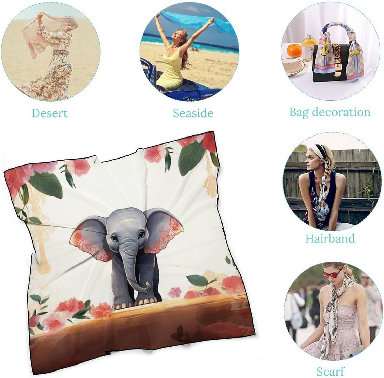 Multi-purpose Silk Scarf Headscarf Headband Love Cartoon Fox Bandana Soft Breathable for Outdoor Travel Gift image 5
