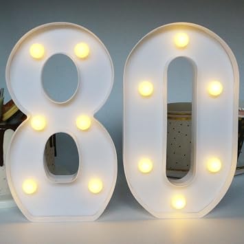 H7.88 inches Light Up Numbers 80 Centerpieces Table Sign, 80th Birthday Decorations for Women, 80th Party Decor for Men, 80 Birthday Supplies