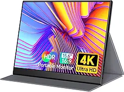 WGK Monitor portátil 4K verdadeiro - 39.6 cm UHD 3840 × 2160 100% sRGB USB-C HDMI monitor externo de segundo monitor portátil IPS tela de computador com alto-falantes para laptop, MacBook Switch PS5/4