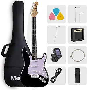 39-Inch Electric Guitar Starter Kit ST Series-Complete starter kit with electric guitar, amp, strap, plectrum, tuner, strings, cable and guitar bag - Suitable for beginners (black)