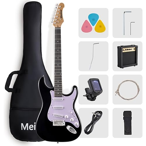39-Inch Electric Guitar Starter Kit ST Series-Complete starter kit with electric guitar, amp, strap, plectrum, tuner, strings, cable and guitar bag - Suitable for beginners (black)