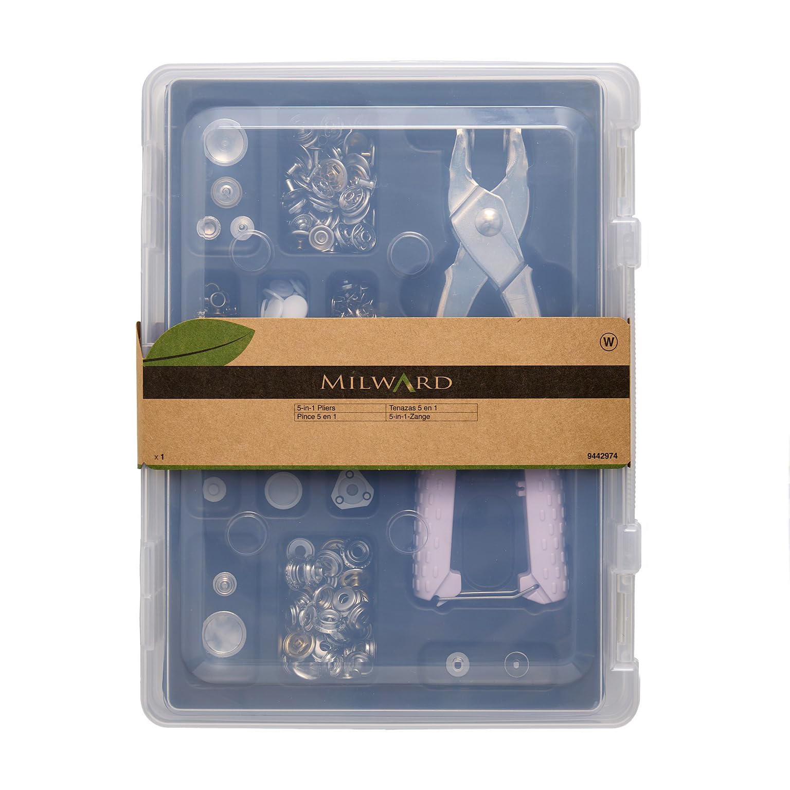 Milward 5-in-1 Snap Fastener Pliers Set - Heavy Duty Snap Tool Kit for Eyelets, Press Studs, Plastic Snaps & Fashion Snaps - Hole Punch Tool with 100 Assorted Fasteners for Sewing, Leather & Craft