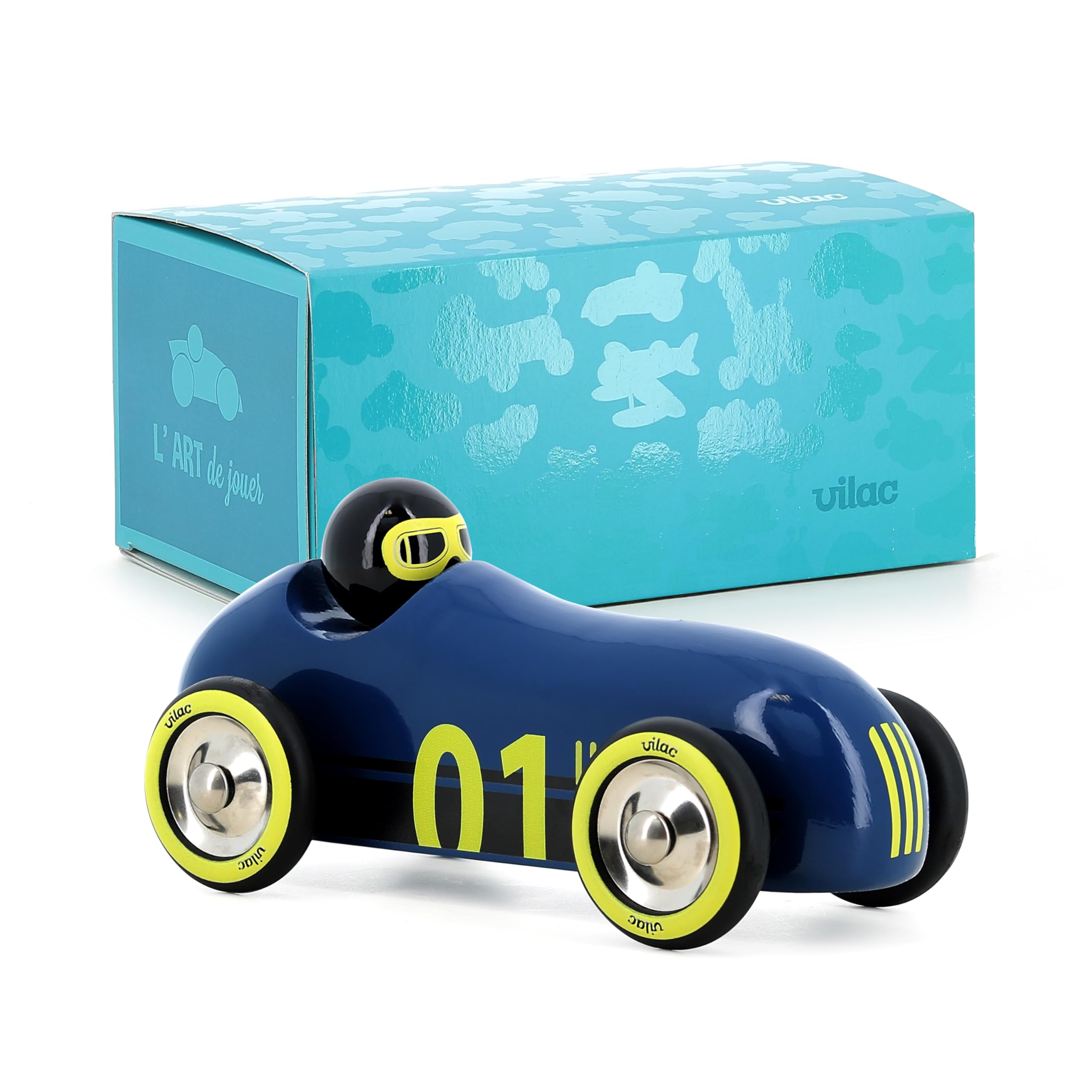 VILAC - Old Sport Compet' Bleu Nuit - Imitation - TRAFIC - 1 Voiture en Bois Old Sport Compet' Bleu Nuit - Jeux d'Eveil pour Enfant en Bois - Jouet pour Enfant Dès 2 Ans - 2290K
