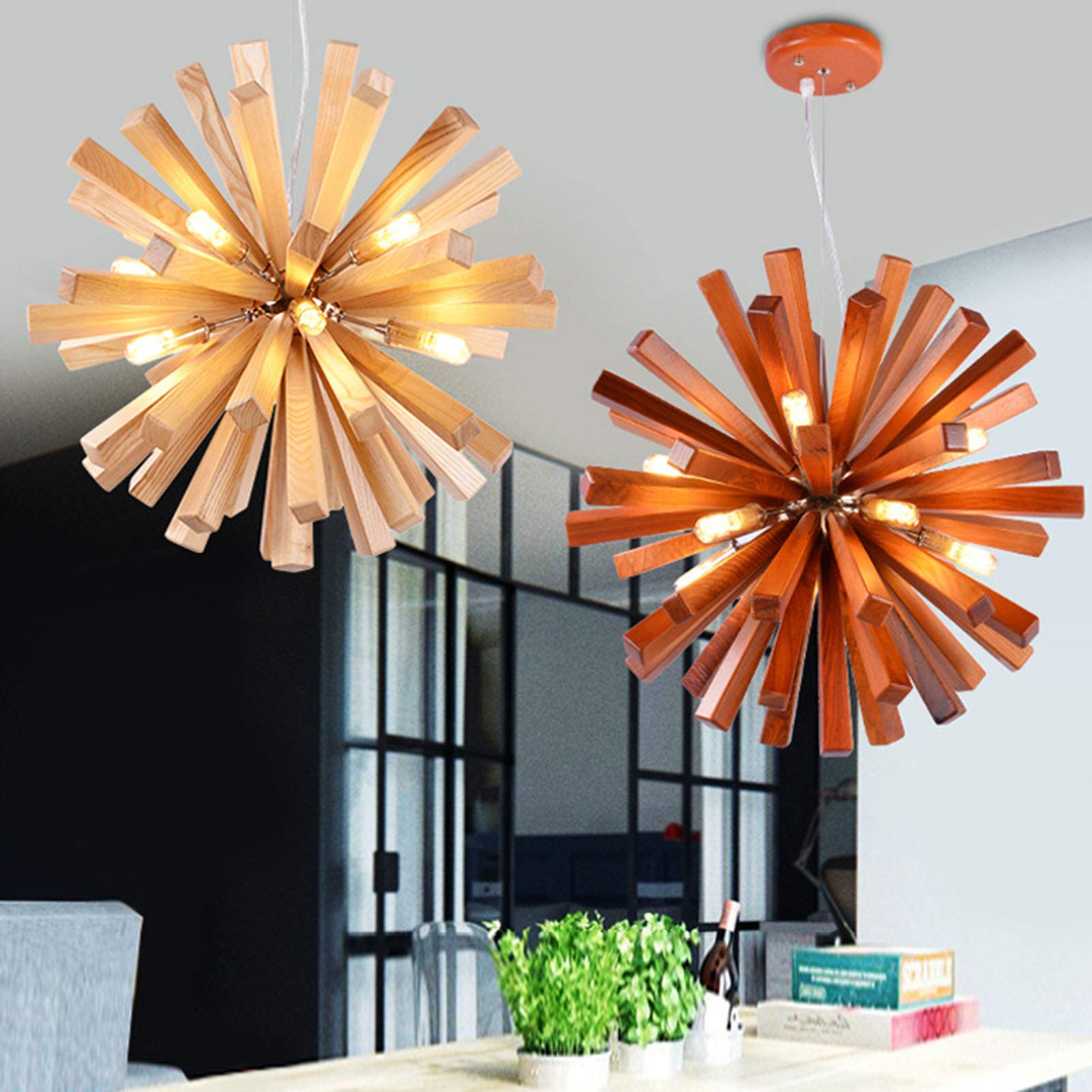 Lámpara de Madera de diente de león nórdico G4 para Sala de estar, dormitorio, estudio, comedor, cafetería, Luces decorativas, Luces personalizadas sencillas, castaño, 35 cm