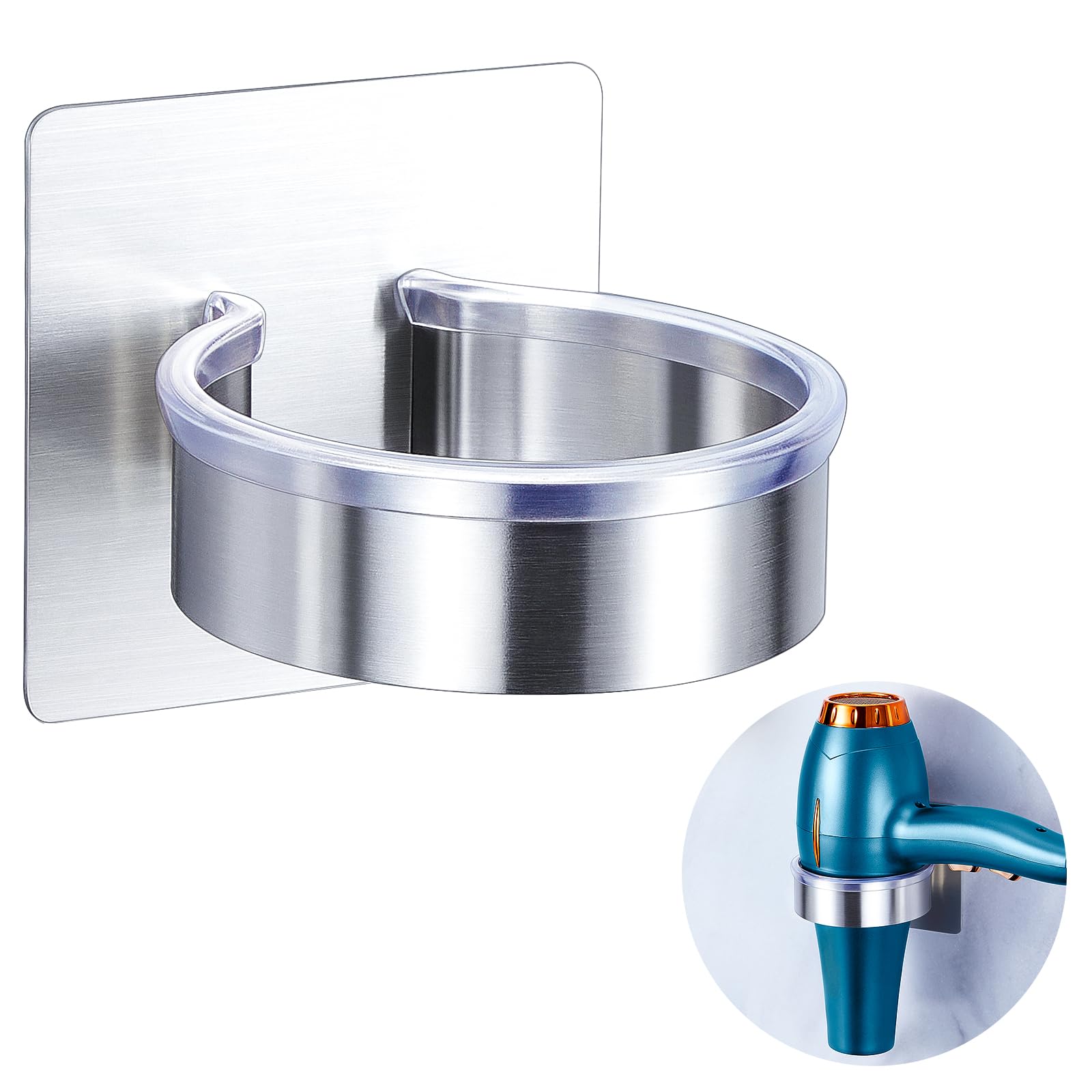 Supporto Parete Per Asciugacapelli E Piastre - Acciaio Inox Nero - Adesivo 3M