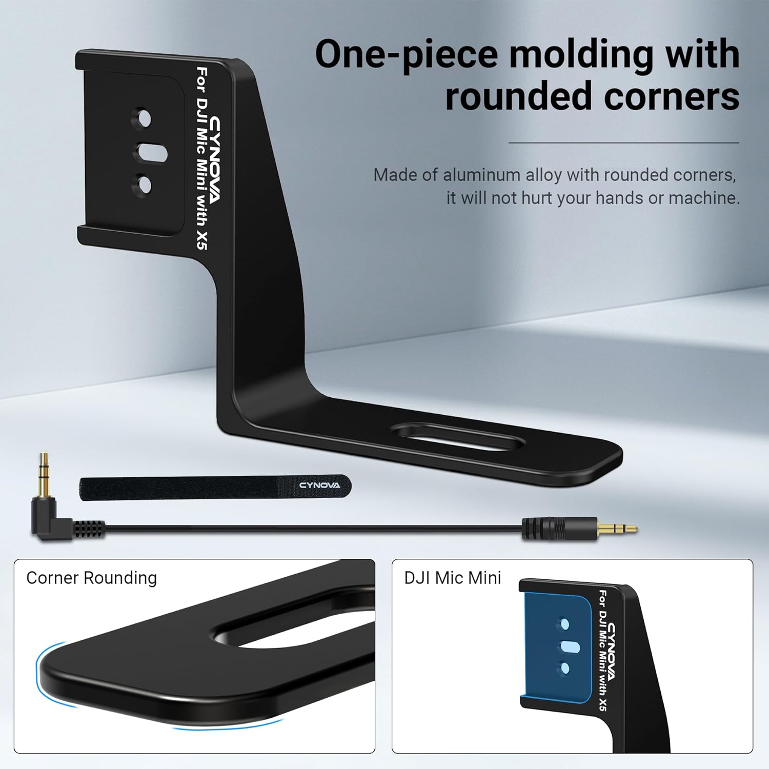 CYNOVA Mount for Insta360 X5 Accessories, Insta 360 X5 Cold Shoe Mount, Invisible Mic Bracket Designed Specifically for DJI Mic Mini(with 3.5mm Audio Cable and Fixed Velcro) - Image 7