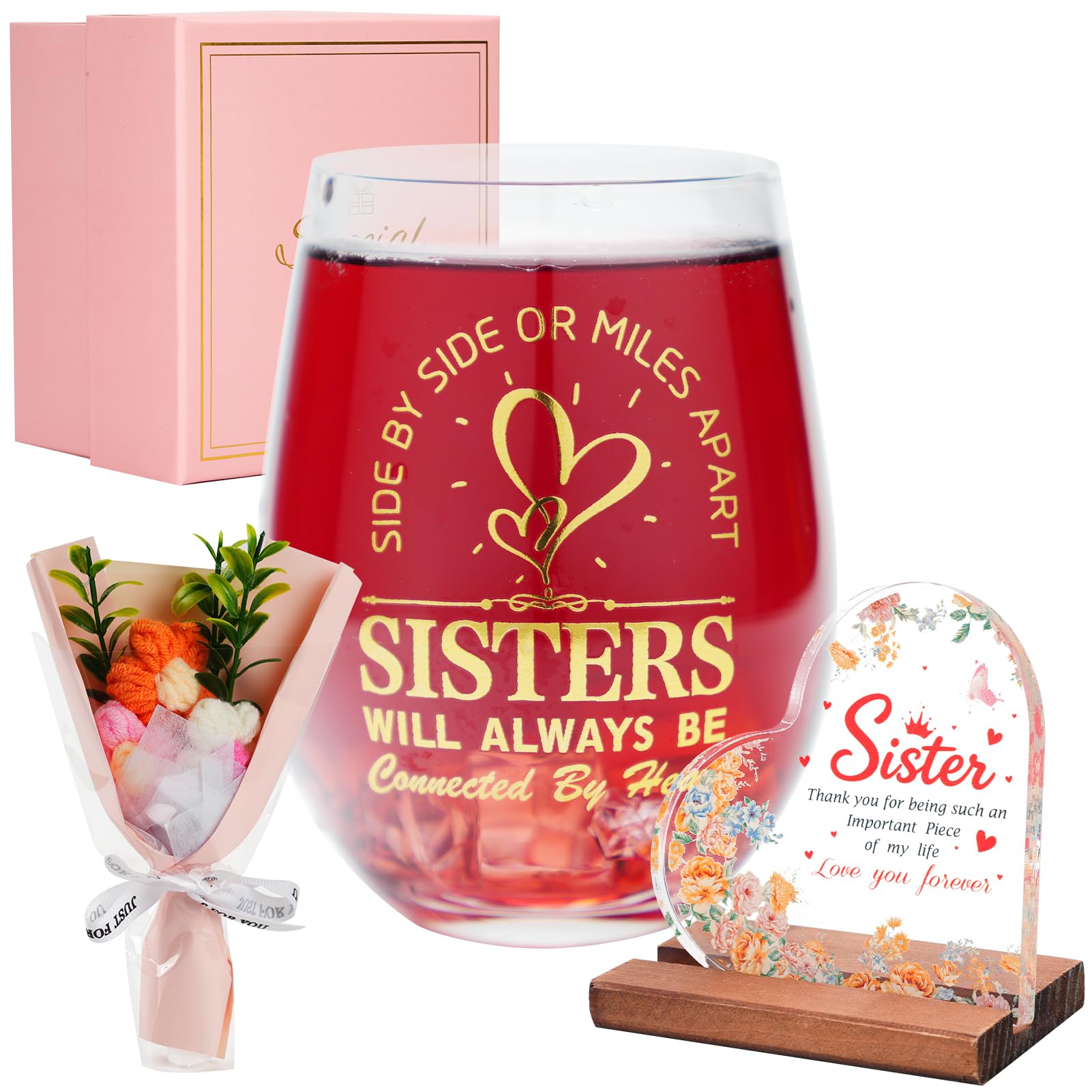 TOONGEEN Sister Gifts from Sister Brother, Wine Glass Set for Sisters, 19oz