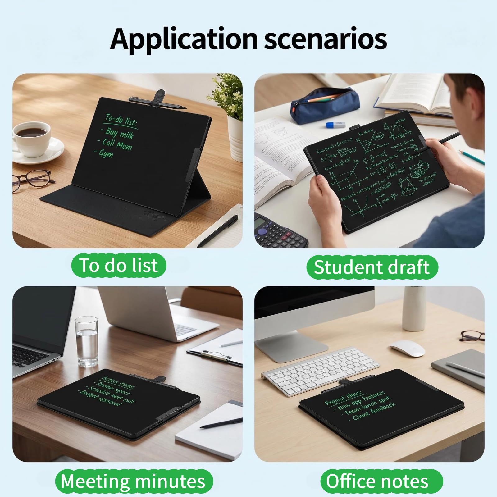 Tableta de escritura LCD recargable de 12 pulgadas, pantalla completa, almohadillas de dibujo electrónicas con funda protectora, almohadilla digital para rascar para adultos para notas de reunión de