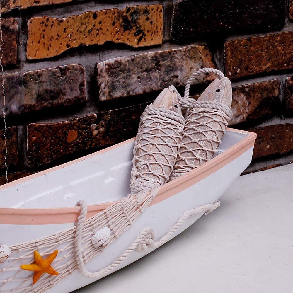 Linfevisi Wooden Boat Tray Decor Nautical Boat Beach Theme Table Decor Wood Boat Decoration for Bathroom Living Room Nautical Ornament (17" L Canoe Boat)