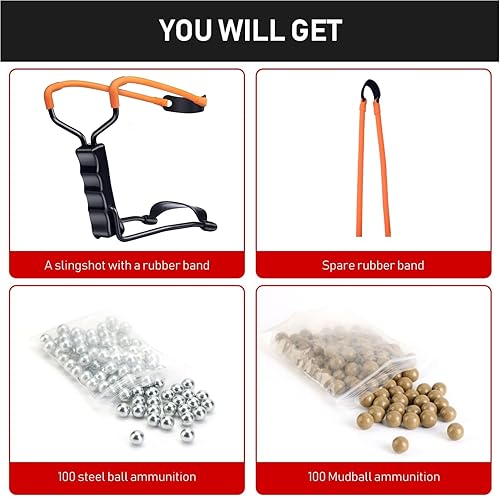 Miniatura 3 de Juego de tirachinas profesional para adultos un simple pero potente tirachinas de caza y tiro con un robusto lazo de tiro, 2 paquetes de munición de