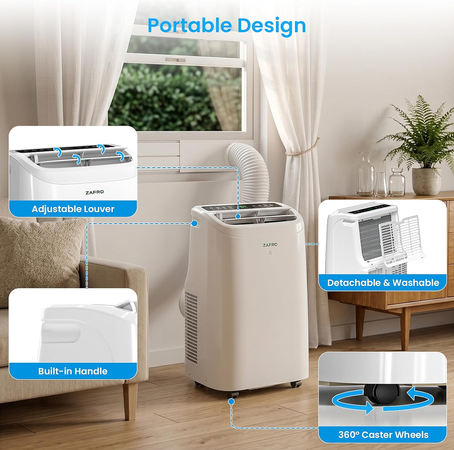 ZAFRO Portable Air Conditioner with detachable and washable filter