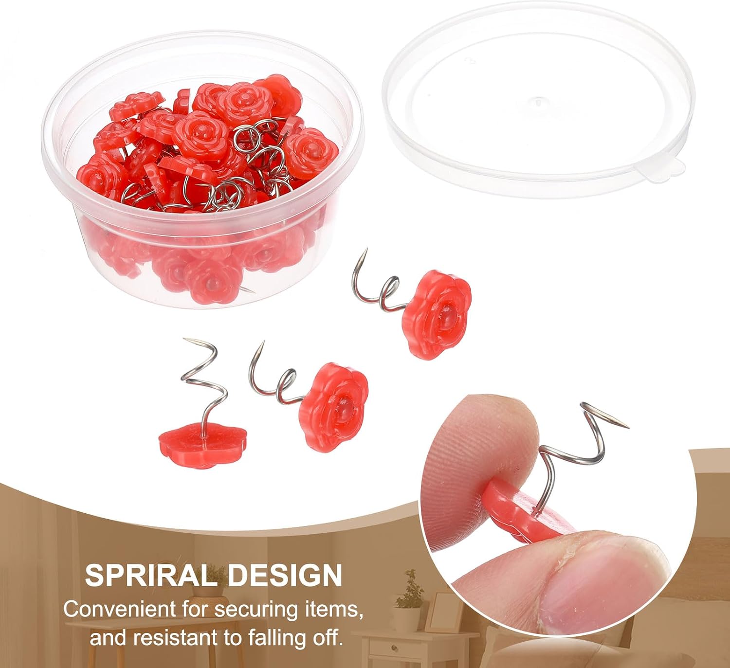 PATIKIL 50 Pcs Upholstery Twist Pins, Headliner Bed Pins Furniture for Bed, Armrest, Slipcovers, Skirt, Bed Skirts, Fabric, Sofa(Red Rose, 0.63 x 0.55 Inch)