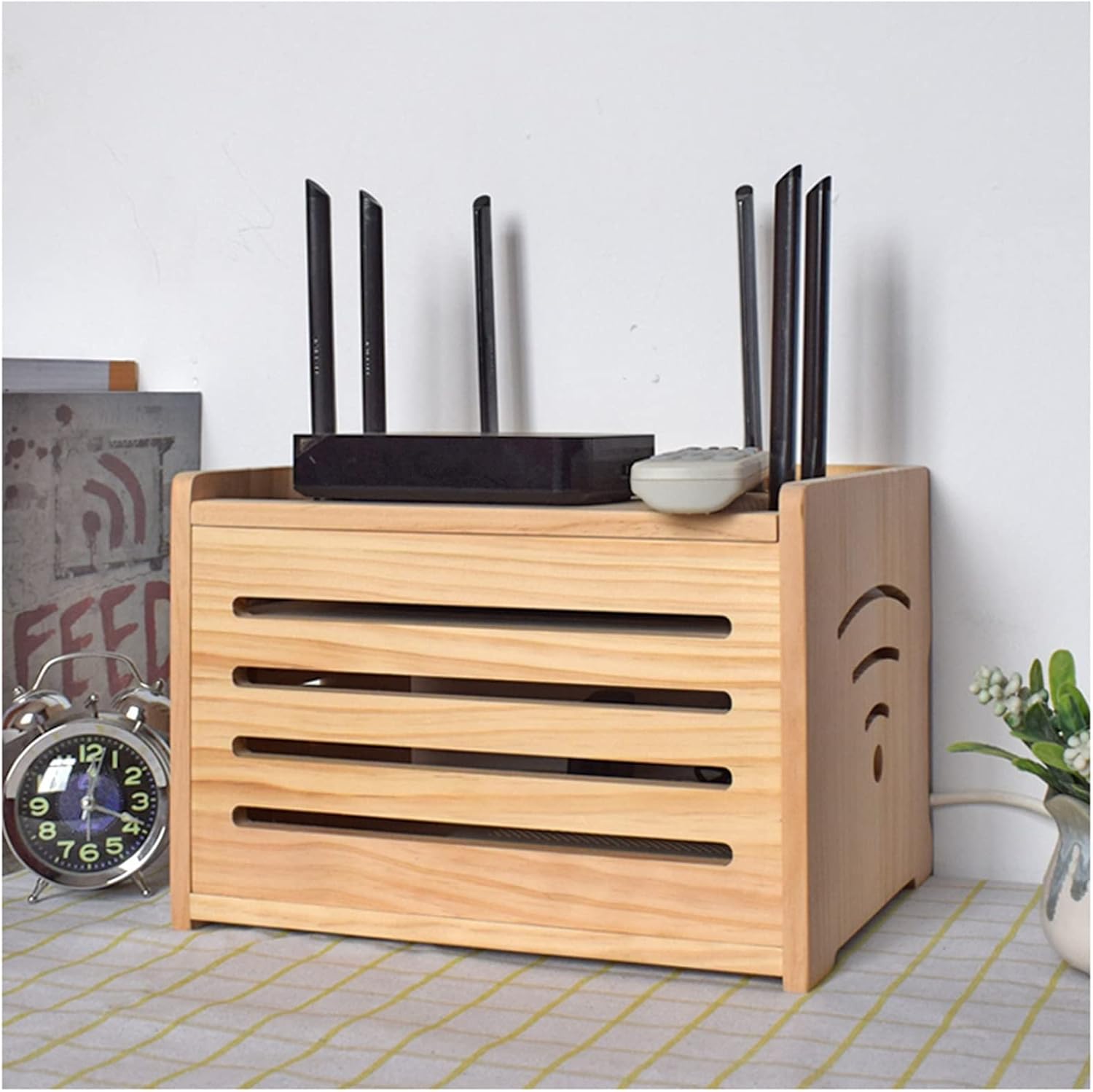 Wooden WiFi Router Storage Box Modem MDF Shelf Router Cover