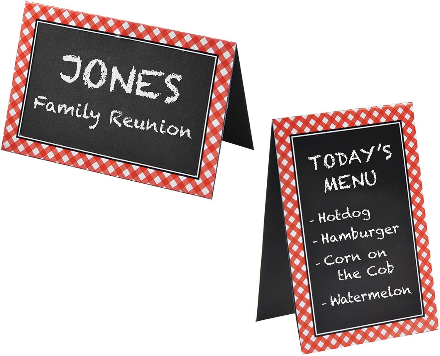 amscan Picnic Party Chalkboard Tent Cards, 4" x 6", Red Gingham, 8 Pcs