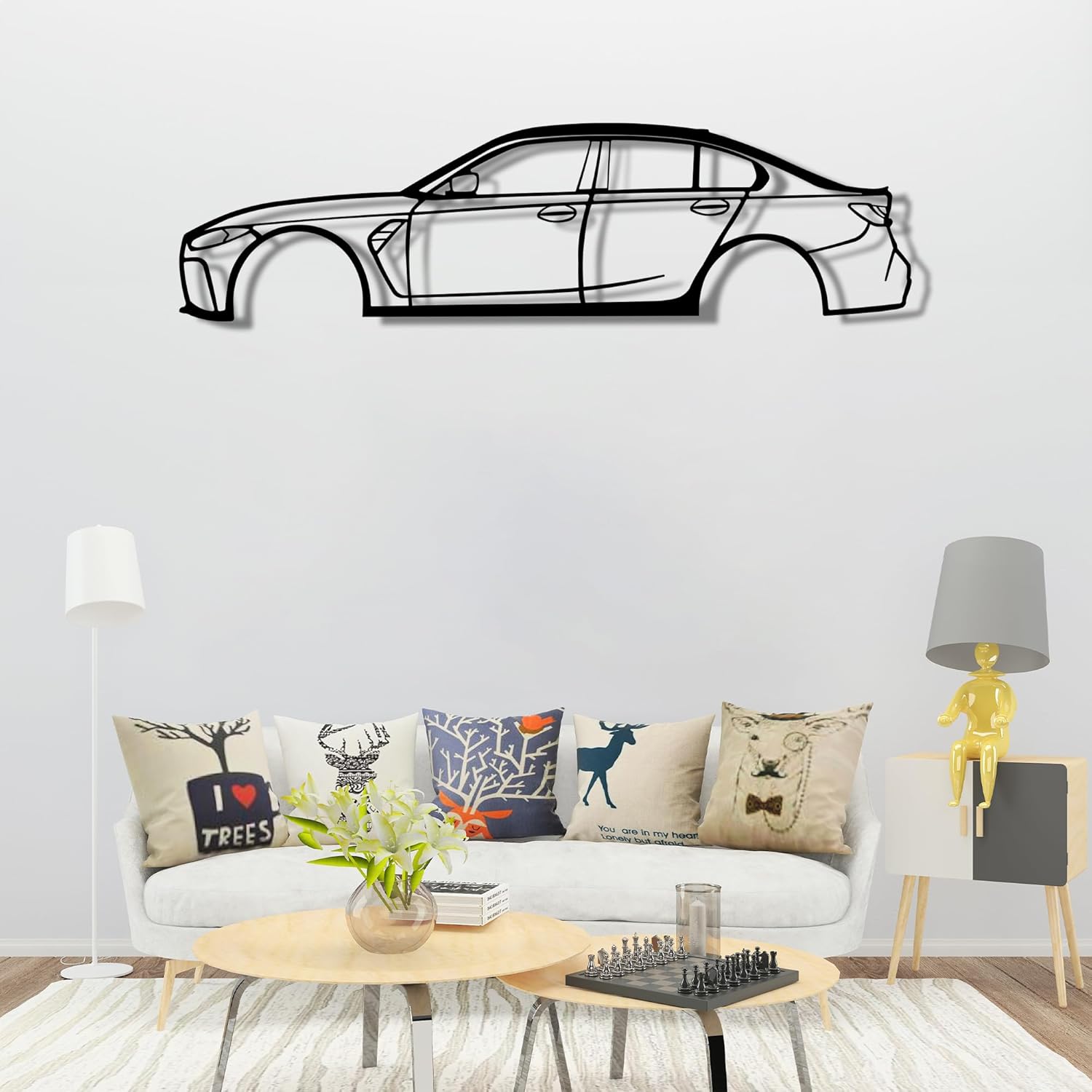 Mabi Automotive Parts BMW M3 シルエットメタルカーウォールアート、スポーツカー、自動車シルエットライン装