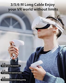Stouchi Link Cable 6M Compatible with Meta/Oculus Quest2/Quest3/Pro,PICO 4 Steam VR, Virtual Reality Headset Cable Long High Speed PC Transfer Fast Charging USB 3.0 to USB C Cable for Gaming PC White