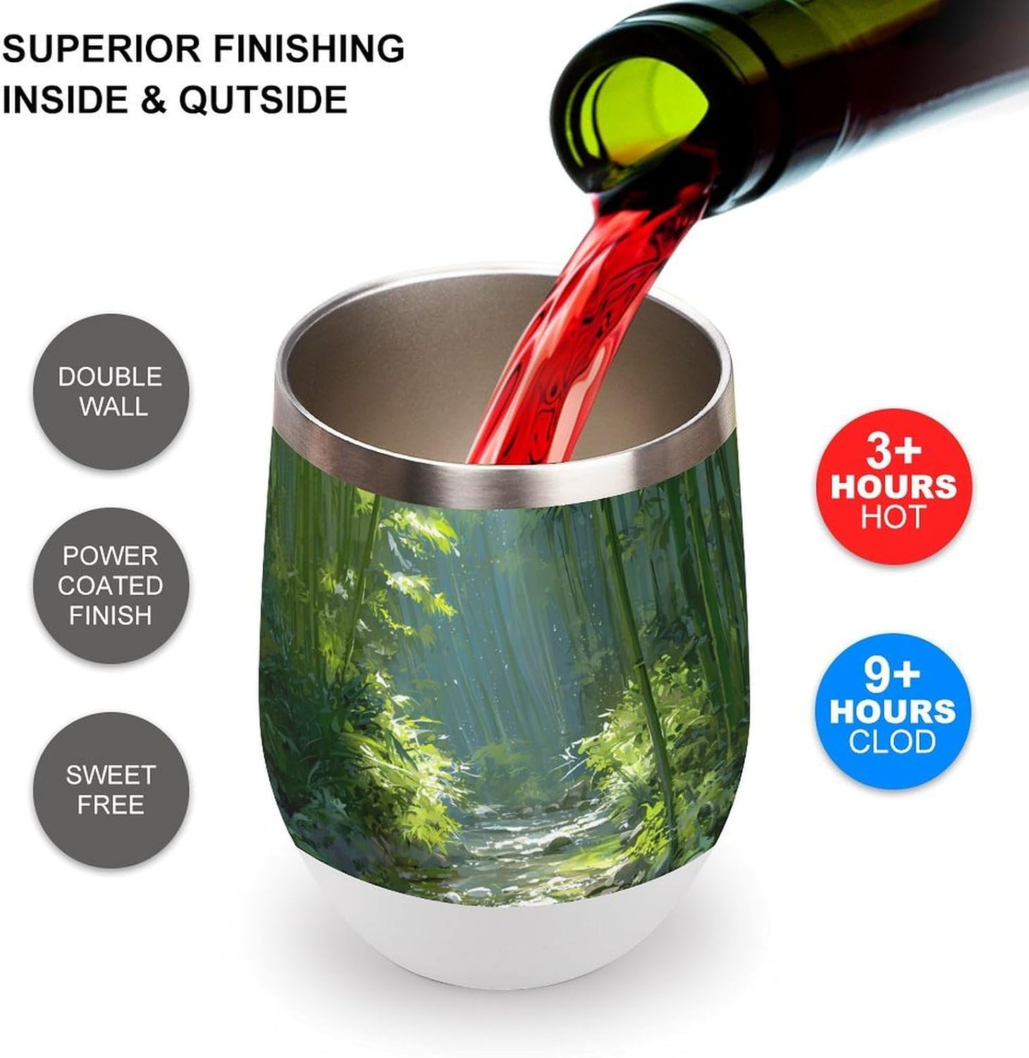 Green Forests Sunshine Tyndall Effect Insulated Drinking Cup Stainless Steel Coffee Mug Wine Tumbler with Lid 12OZ