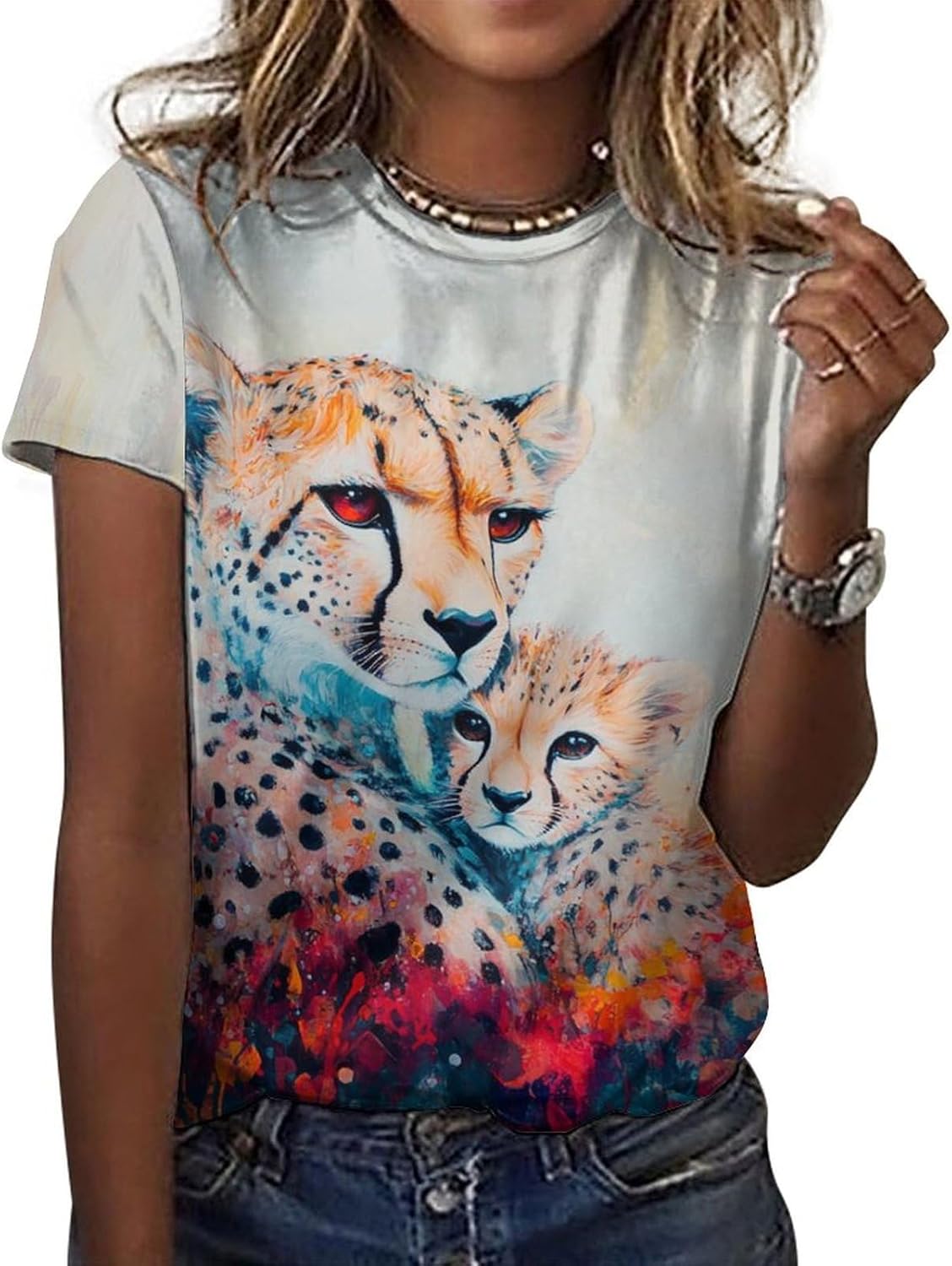 Mothers Day Shirt Animals Print Funny Casual Soft Comfy Short Sleeve Cotton Oversized Mama Daughter Matching Shirts