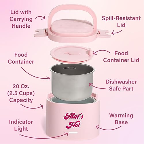 Vista 5 de Paris Hilton Calentador eléctrico de almuerzo, contenedor de alimentos portátil de acero inoxidable de 20 onzas con tapa de sellado, plato