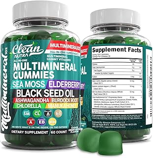 Sea Moss Gummies | Clinically Tested - Black Seed Oil Ashwagandha Elderberry Burdock Root Chlorella Manuka Honey - Vegan Irish Sea Moss Gummy Vitamins for Adults Kids Men Women - Green Apple Flavor