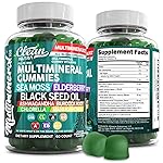 Sea Moss Gummies | Clinically Tested - Black Seed Oil Ashwagandha Elderberry Burdock Root Chlorella Manuka Honey - Vegan Irish Sea Moss Gummy Vitamins for Adults Kids Men Women - Green Apple Flavor