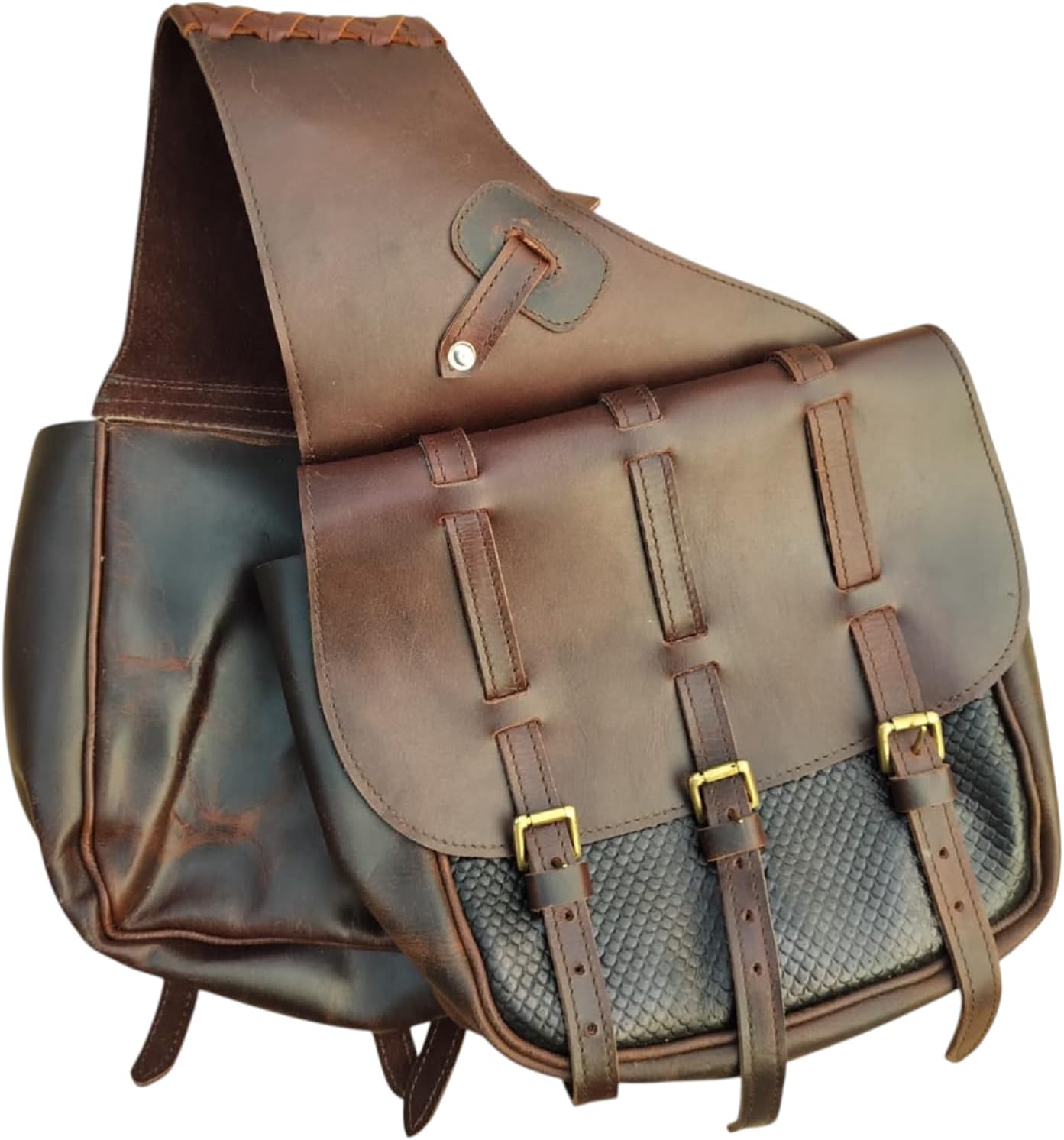 Premium Leather Western Saddle Bag – Durable Multi-Toned Brown Trail Riding & Barrel Racing Bag | 11x11x4 Inch Equestrian Gear for Ranch, Cowboy & Outdoor Horse Riding