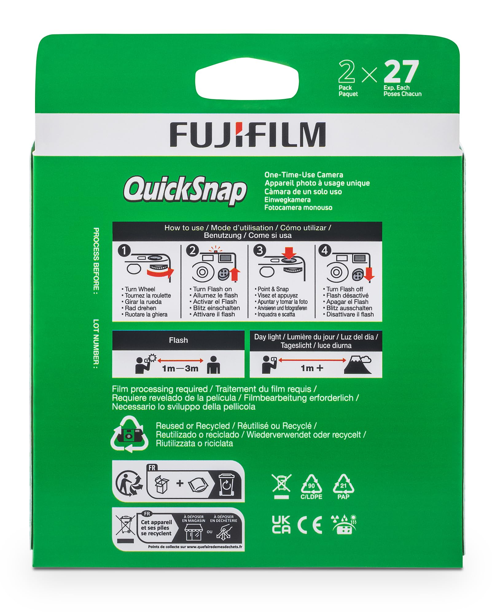 FUJIFILM QuickSnap Einwegkamera mit Blitz ISO 400 35mm 27 Aufnahmen 2er Pack