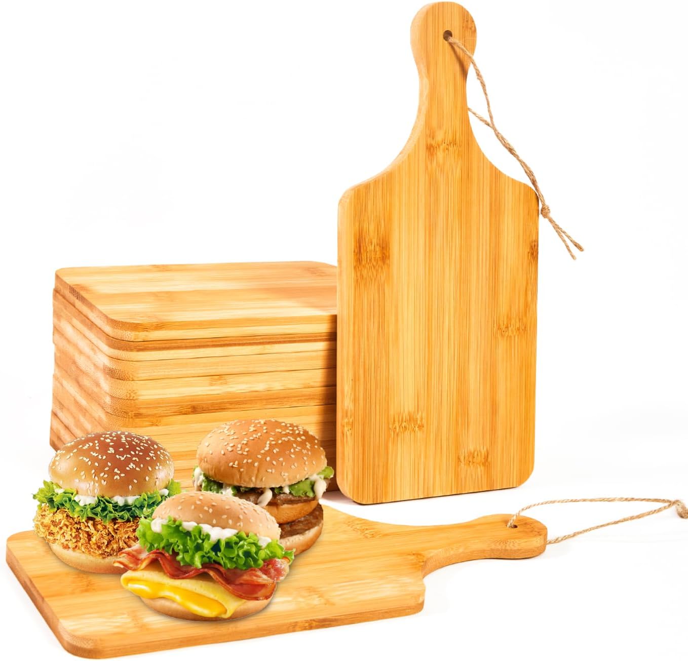 12 Pcs Bamboo Cutting Board Bulk 11×5 Inch Charcuterie Boards with Handle Wood Engraving Serving Board Kitchen Chopping Boards Crafts for Pizza, Bread, Cheese, Charcuterie, Fruit, Vegetables