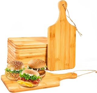 Benhurb 12 Pack Bamboo Cutting Boards 11x5 Inch with Handles - Mini Charcuterie Serving Boards for Cheese, Bread, Fruit, Kitchen Chopping