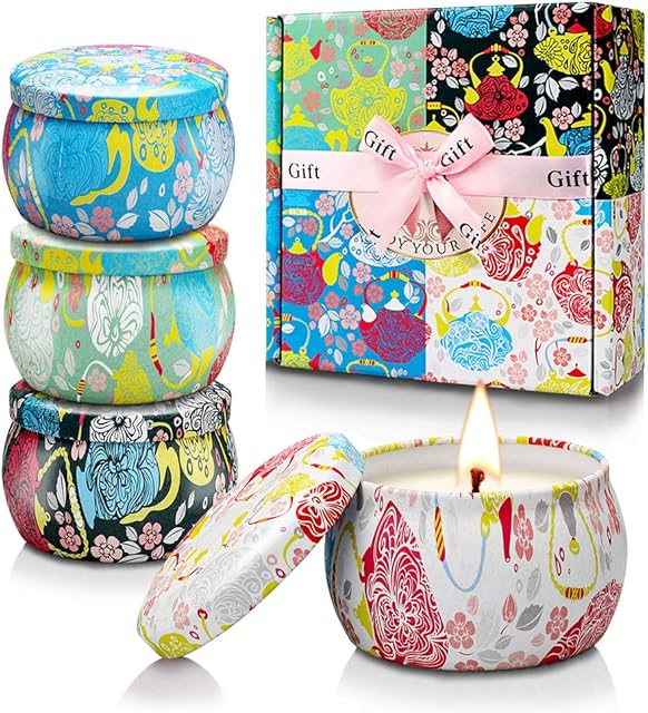 Yinuo Candle Scented Candles Gifts Set, 4 Cans Candle Sets Candle Gifts for Women,120H Burning Time,Gardenia/Jasmine/French Vanilla/Lavender 4 Smells.