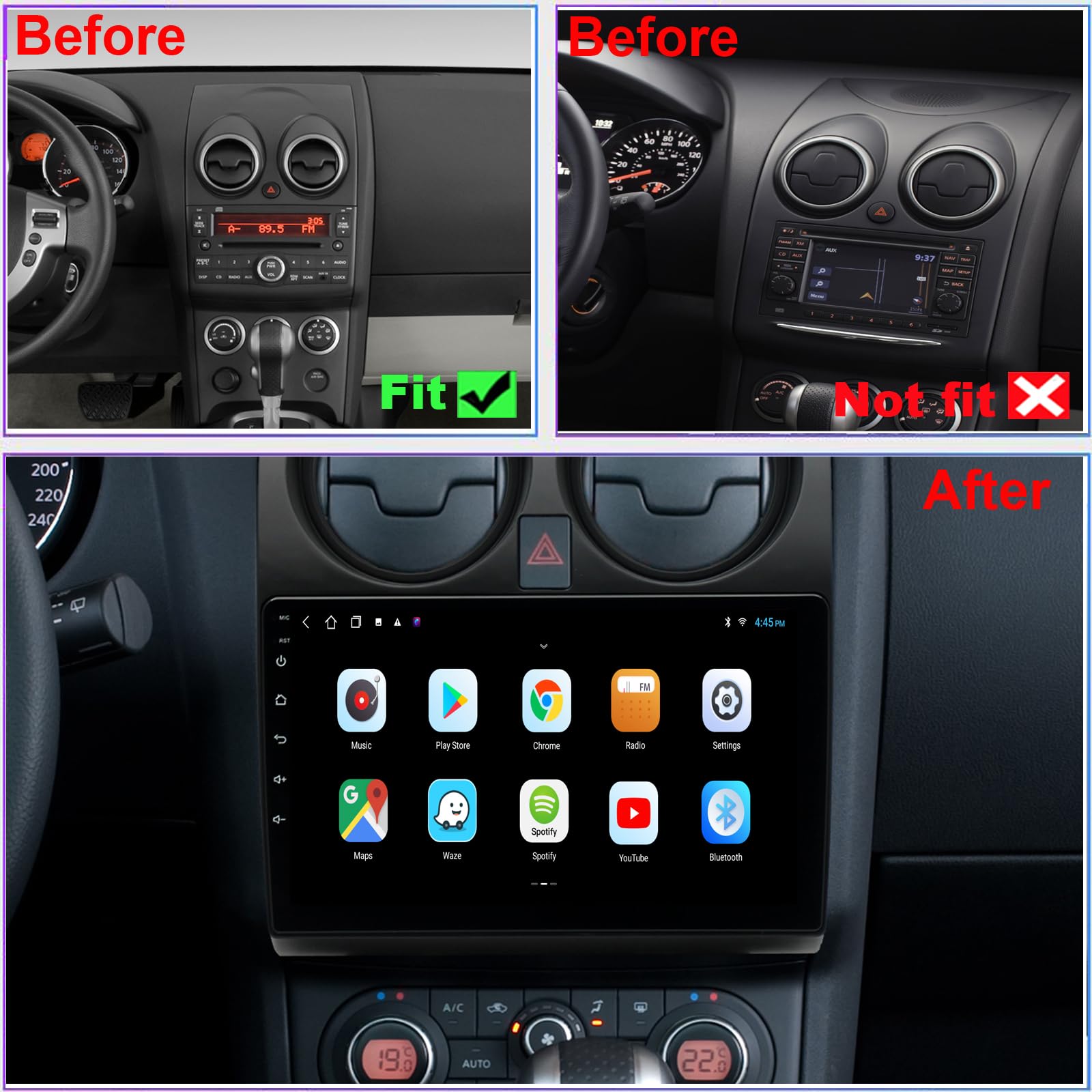 for Nissan Rogue Radio Upgrade 2008-2013 Android Stereo Replacement 1280 * 720 HD Touch Screen Steering Wheel Control Build in Wireless carplay Android Auto Free Camera