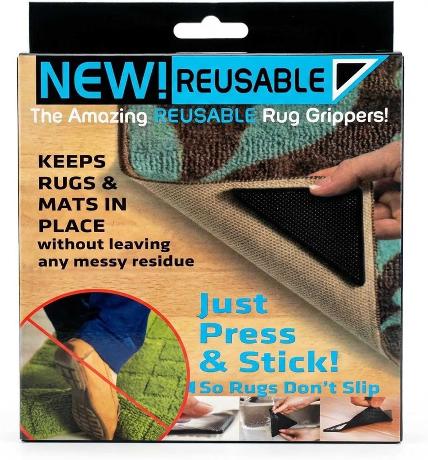 Rug Grippers - Non-Slip Reusable Rug Pads for Hardwood Floors and Carpet, The Amazing Reusable Rug Gripper 12 Grippers,Washable Rug GripperTape to Keep Rugs in Place,