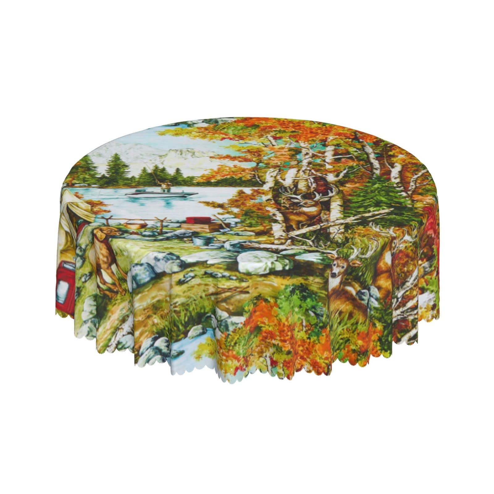 Lsjuee Country Outdoors Landscape Round Tablecloth 60 Inch Printed Washable Tablecloth for Dining Party Holiday Fall Home Decorative