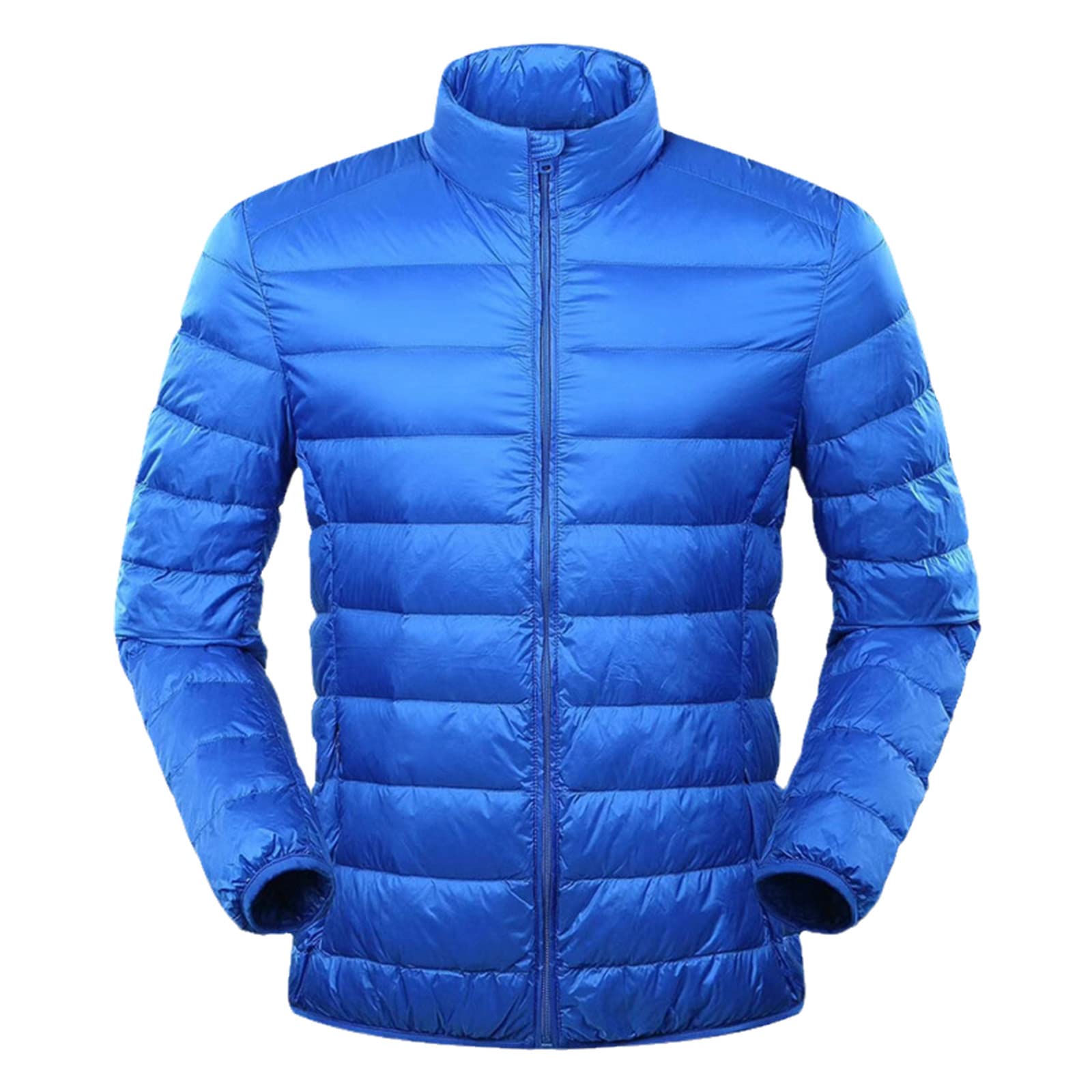 Piumino leggero da uomo giacca a vento giacca leggera piuma cappotti, Blu, Large